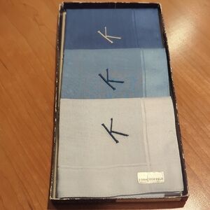Vintage Elegant Blue and White Handkerchief Set With The Letter K
